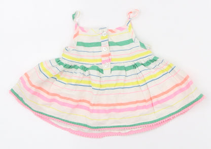 F&F Girls Multicoloured Striped Cotton Tank Dress  Size 0-3 Months  Square Neck Pullover