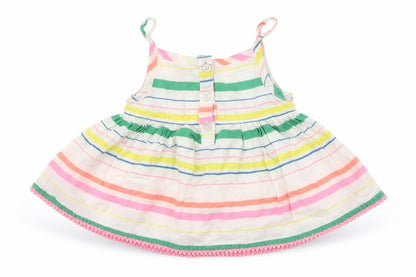 Front view of F&F girls’ multicoloured striped cotton tank dress, size 0-3, months square neck pullover