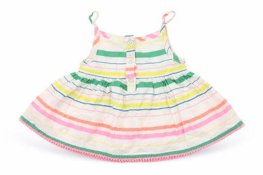 F&F Girls Multicoloured Striped Cotton Tank Dress  Size 0-3 Months  Square Neck Pullover
