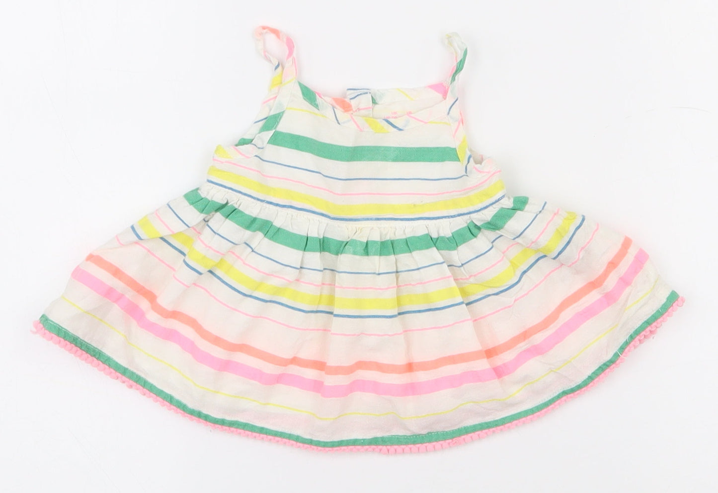 F&F Girls Multicoloured Striped Cotton Tank Dress  Size 0-3 Months  Square Neck Pullover