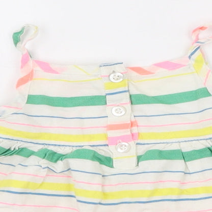 F&F Girls Multicoloured Striped Cotton Tank Dress  Size 0-3 Months  Square Neck Pullover