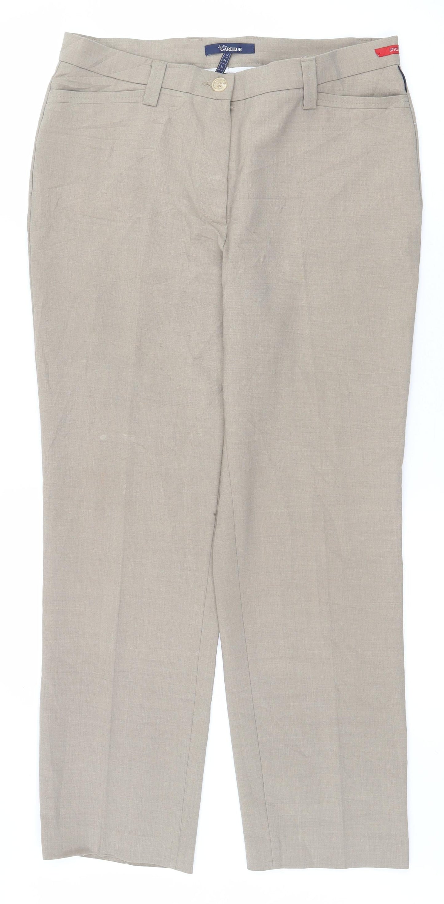 Atelier Gardeur Womens Beige  Polyester Trousers  Size 14 L27 in Regular Zip