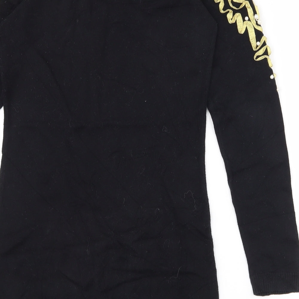 Motel Womens Black Boat Neck  Acrylic Pullover Jumper Size S