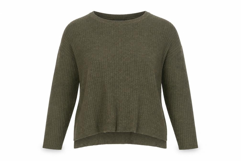 Front view of Topshop women’s green scoop neck viscose jumper, size UK 12