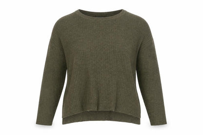 Front view of Topshop women’s green scoop neck viscose jumper, size UK 12
