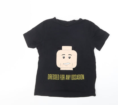 George Girls Black  Cotton Basic T-Shirt Size 7-8 Years Crew Neck Pullover - Lego