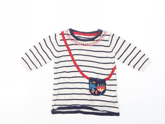 Marks and Spencer Baby White Striped Cotton Pullover Jumper Size 3-6 Months  Button