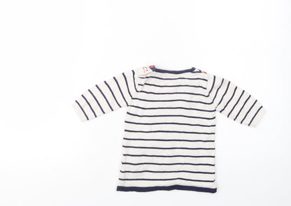 Marks and Spencer Baby White Striped Cotton Pullover Jumper Size 3-6 Months  Button