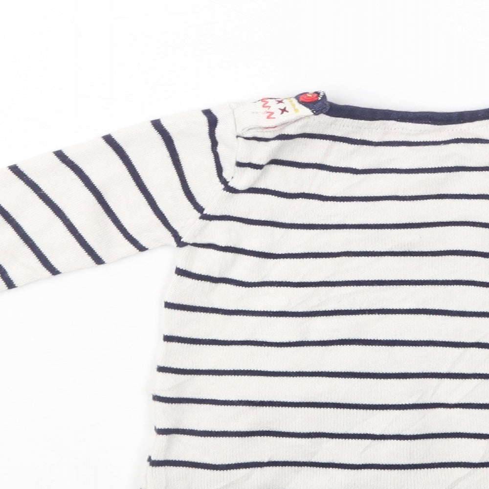 Marks and Spencer Baby White Striped Cotton Pullover Jumper Size 3-6 Months  Button