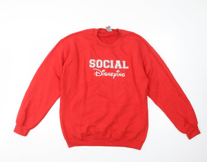 Gildan Womens Red  Cotton Pullover Sweatshirt Size M  Pullover - Social Disneying