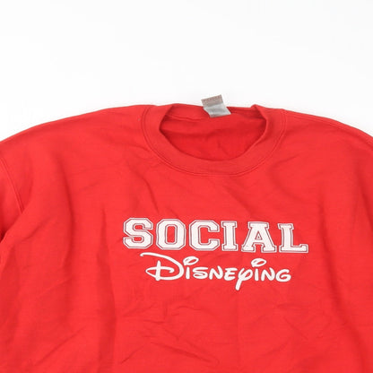 Gildan Womens Red  Cotton Pullover Sweatshirt Size M  Pullover - Social Disneying