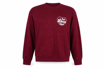 Front view of Just Hoods women’s purple cotton pullover sweatshirt, size M, pullover - self love