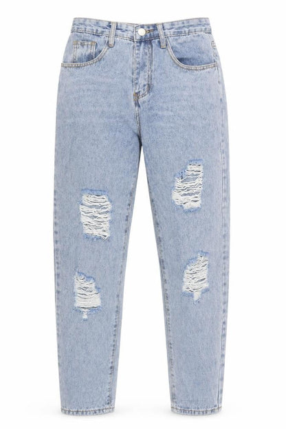 Front view of SHEIN women’s blue camel boyfriend jeans, size XS, 31-inch leg regular button