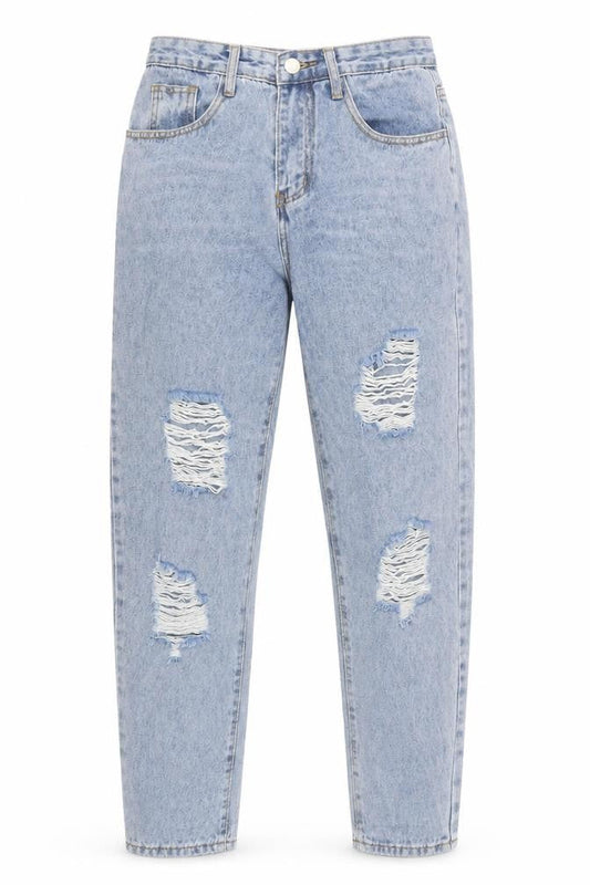 Front view of SHEIN women’s blue camel boyfriend jeans, size XS, 31-inch leg regular button