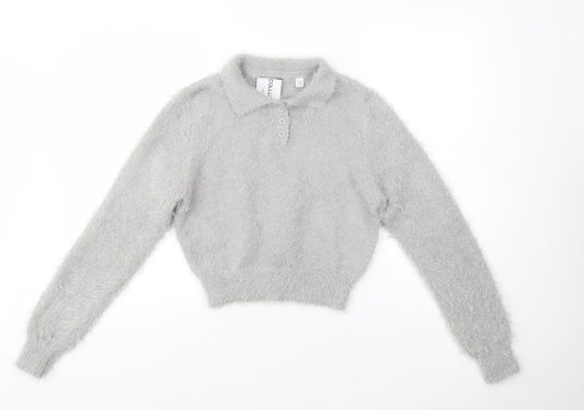 COLLUSION Womens Grey Collared  Polyester Pullover Jumper Size 8