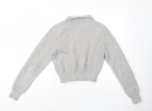 COLLUSION Womens Grey Collared  Polyester Pullover Jumper Size 8