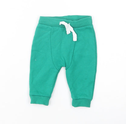 F&F Baby Green  Cotton Jogger Trousers Size 3-6 Months  Drawstring
