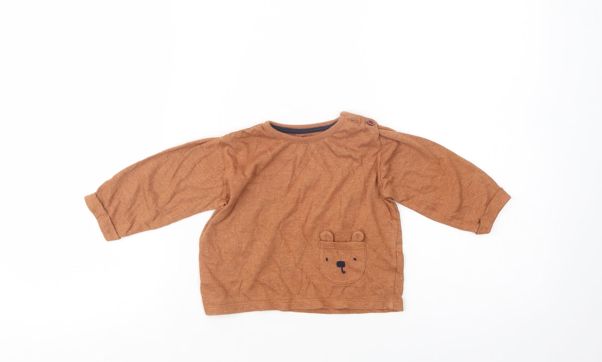 Additional front view of George Baby Brown Cotton Pullover Blouse Size Newborn Crew Neck Pullover