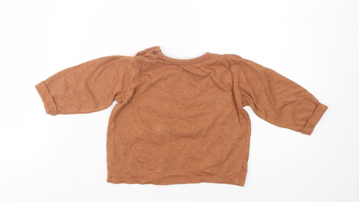 Back view of George Baby Brown Cotton Pullover Blouse Size Newborn Crew Neck Pullover