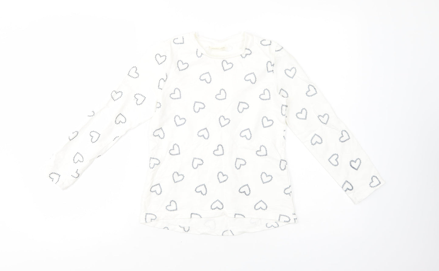 OVS Girls White Geometric Cotton Basic T-Shirt Size 9-10 Years Crew Neck Pullover - Heart Print