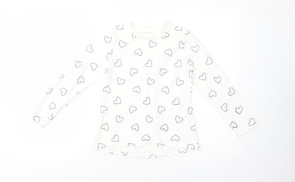 OVS Girls White Geometric Cotton Basic T-Shirt Size 9-10 Years Crew Neck Pullover - Heart Print