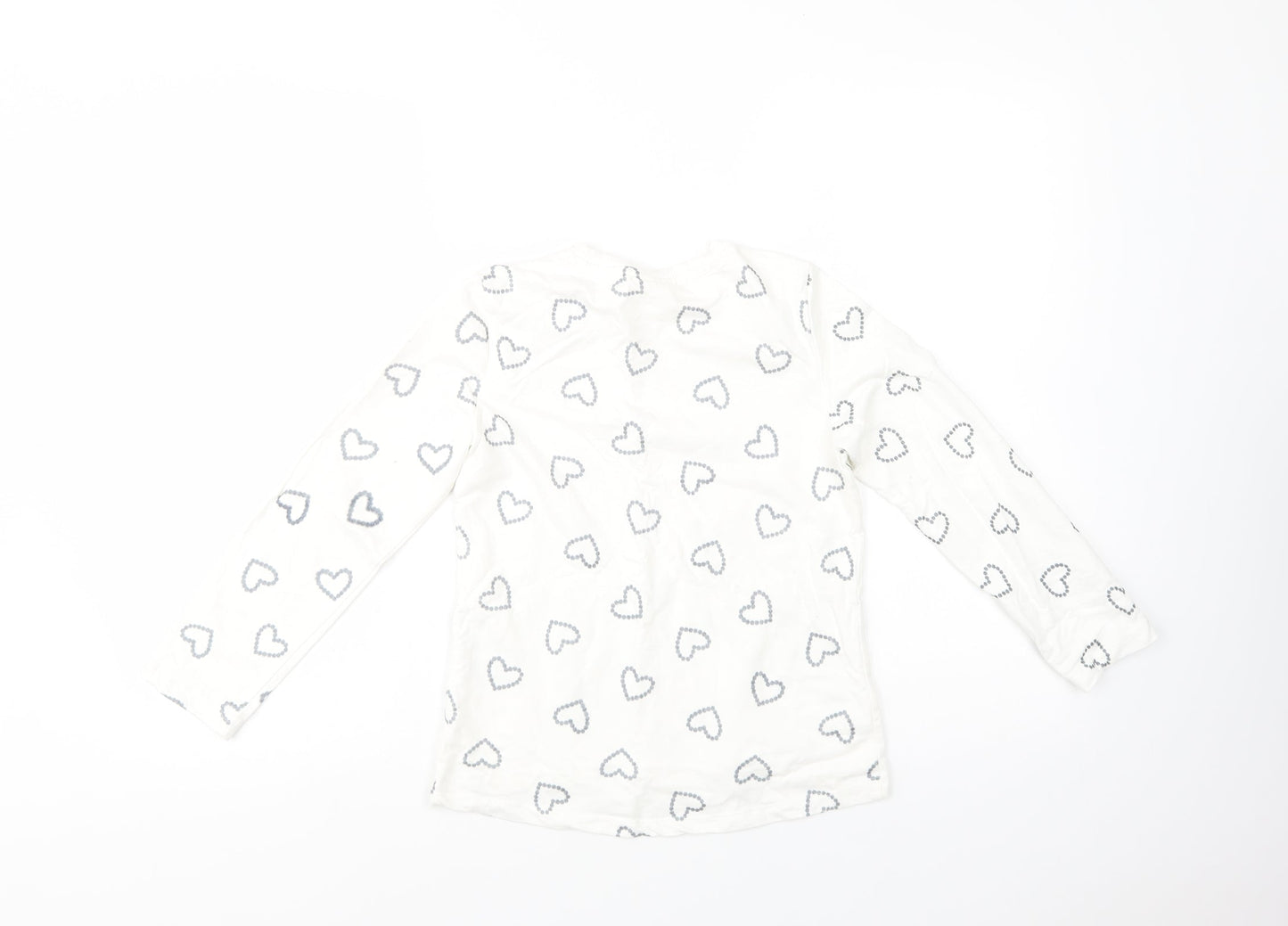 OVS Girls White Geometric Cotton Basic T-Shirt Size 9-10 Years Crew Neck Pullover - Heart Print