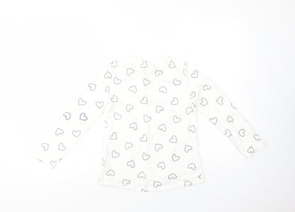 OVS Girls White Geometric Cotton Basic T-Shirt Size 9-10 Years Crew Neck Pullover - Heart Print