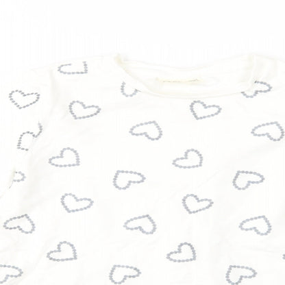 OVS Girls White Geometric Cotton Basic T-Shirt Size 9-10 Years Crew Neck Pullover - Heart Print