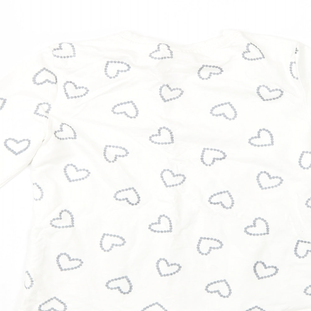 OVS Girls White Geometric Cotton Basic T-Shirt Size 9-10 Years Crew Neck Pullover - Heart Print
