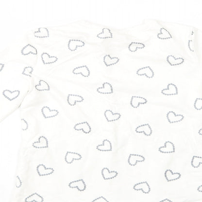 OVS Girls White Geometric Cotton Basic T-Shirt Size 9-10 Years Crew Neck Pullover - Heart Print