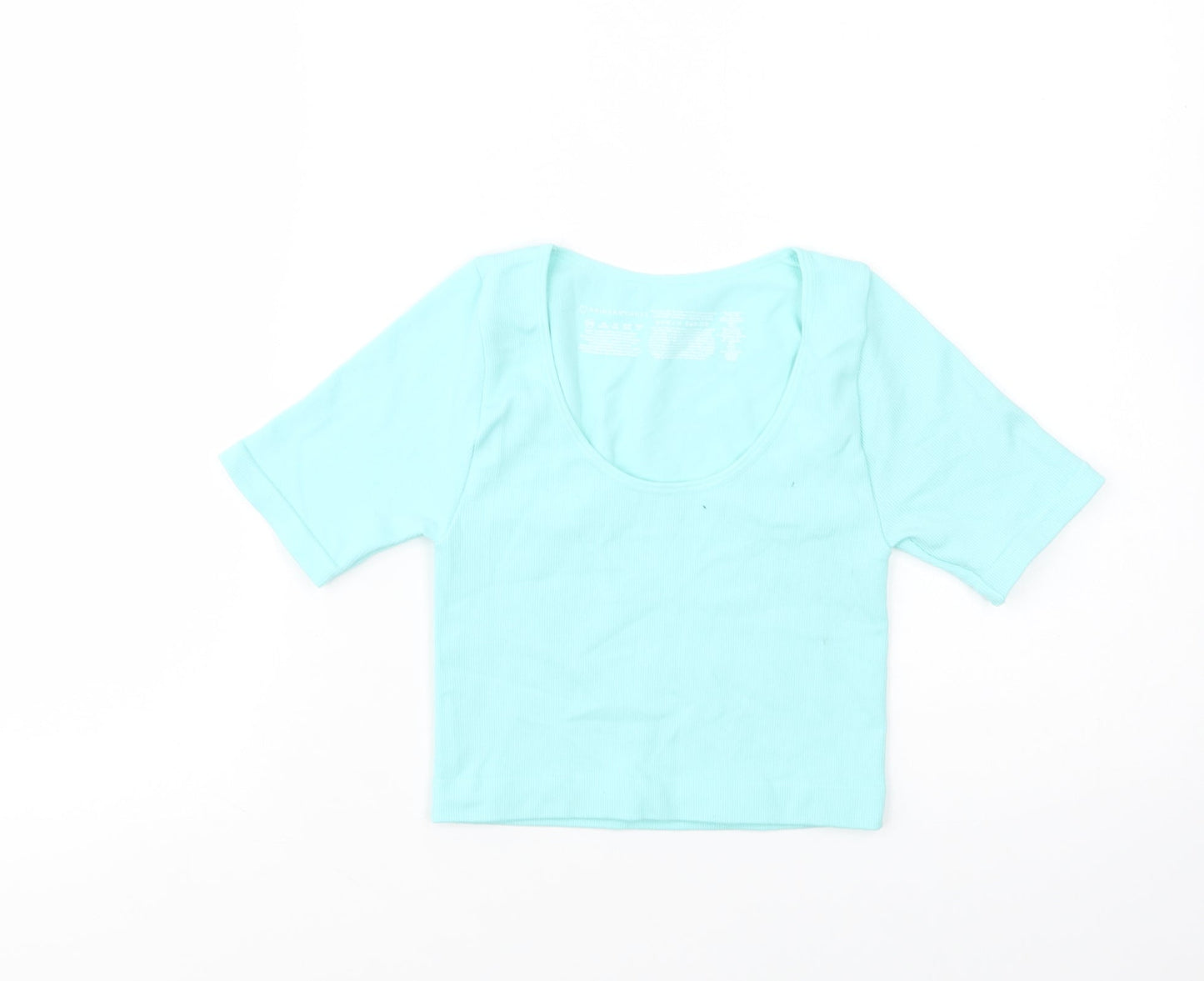 Primark Womens Green  Nylon Cropped Blouse Size 6 Scoop Neck