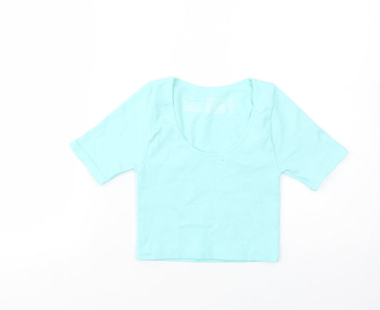 Primark Womens Green  Nylon Cropped Blouse Size 6 Scoop Neck