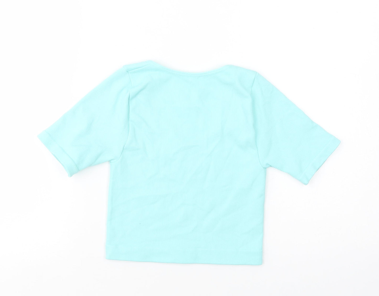 Primark Womens Green  Nylon Cropped Blouse Size 6 Scoop Neck