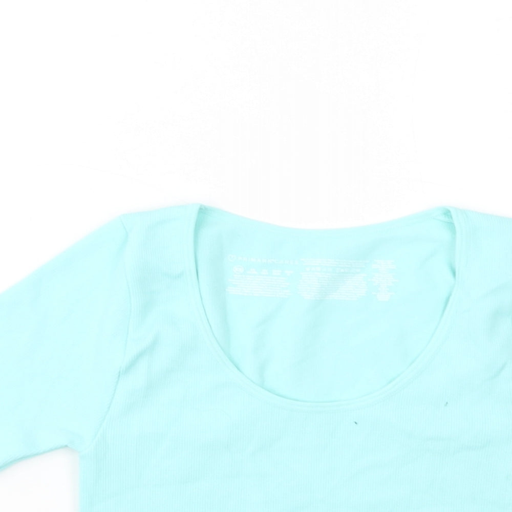 Primark Womens Green  Nylon Cropped Blouse Size 6 Scoop Neck