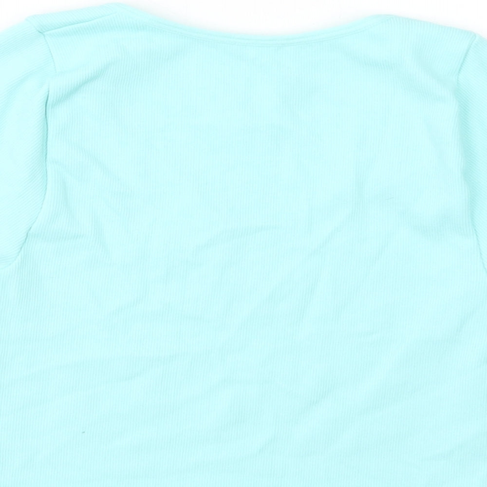 Primark Womens Green  Nylon Cropped Blouse Size 6 Scoop Neck