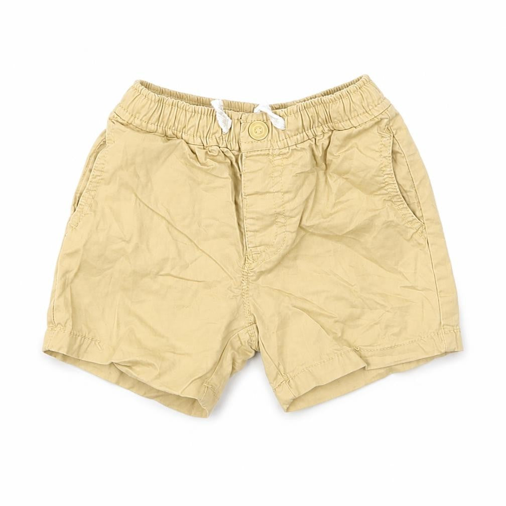 Front view of Zara Baby Yellow Cotton Cropped Trousers, size 9-12, Months Button
