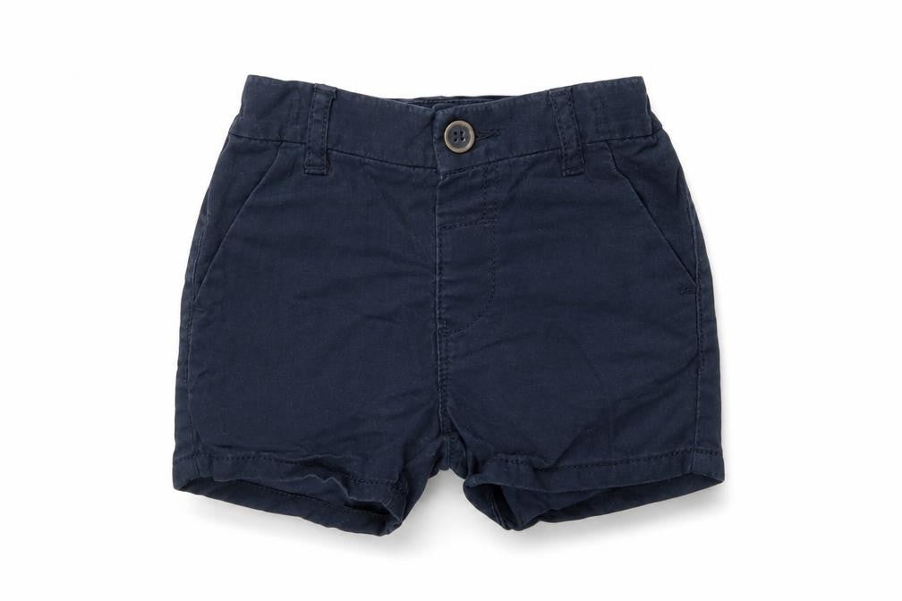 Front view of Next Baby Blue Cotton Cropped Trousers, size 6-9, Months Button