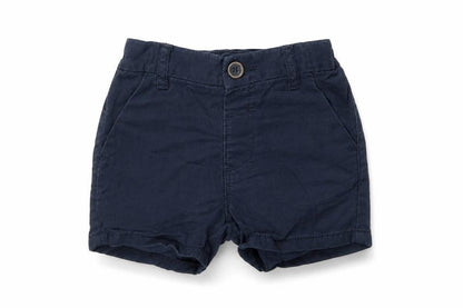 Front view of Next Baby Blue Cotton Cropped Trousers, size 6-9, Months Button