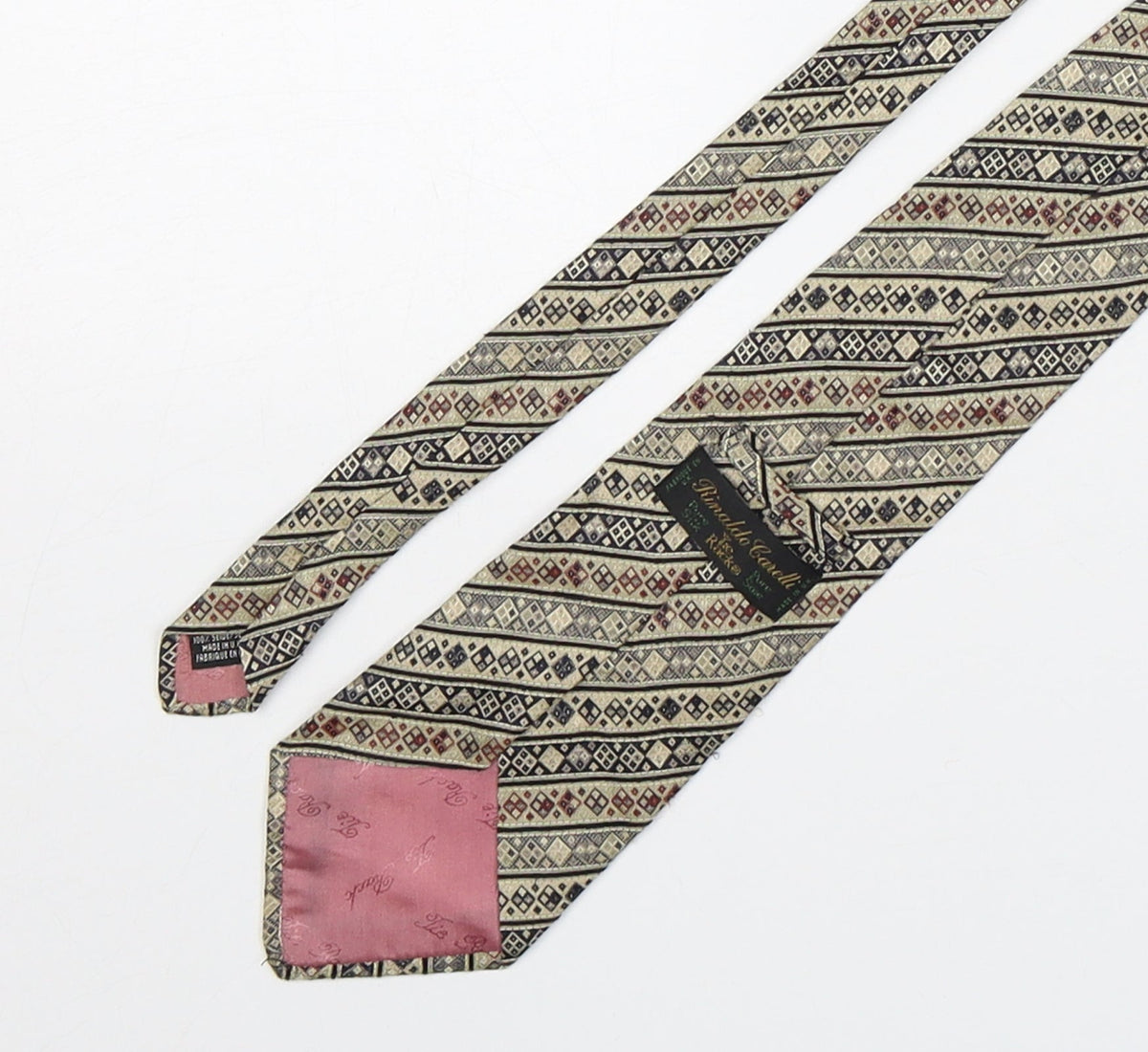 Back view of Rinaldo Ganelli men’s multicoloured geometric silk pointed tie one size