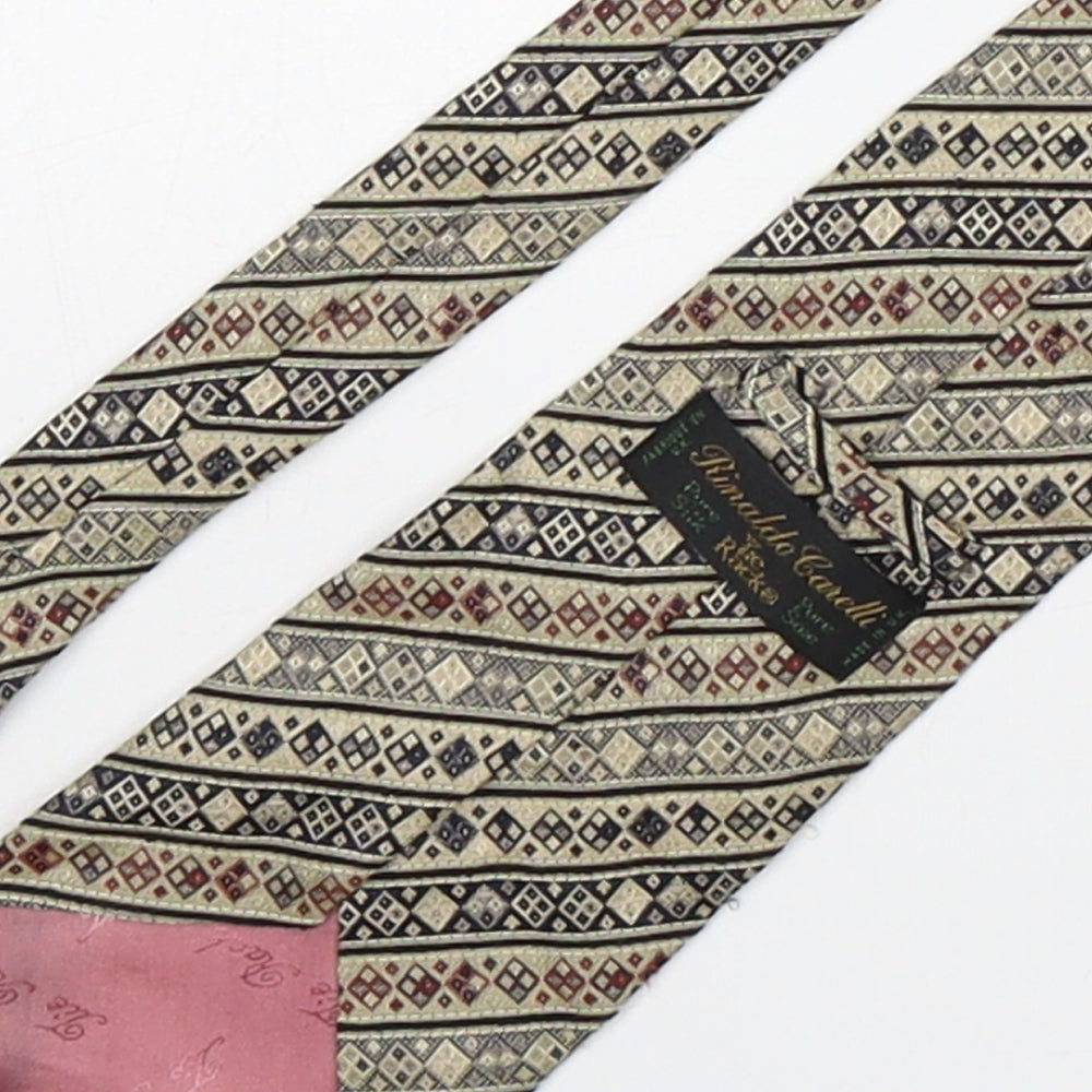 Brand and care label for Rinaldo Ganelli men’s multicoloured geometric silk pointed tie one size