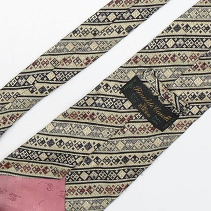 Brand and care label for Rinaldo Ganelli men’s multicoloured geometric silk pointed tie one size