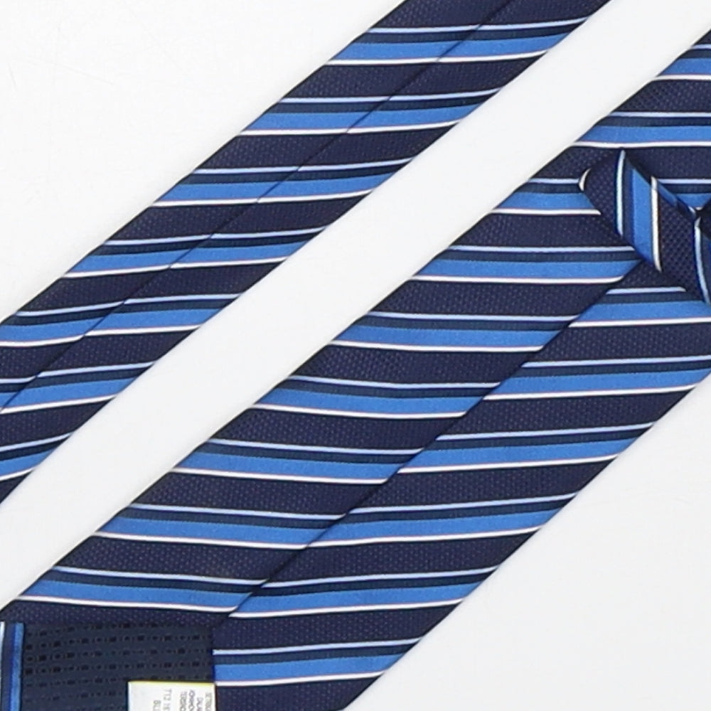 Marks and Spencer Mens Blue Striped Polyester Pointed Tie One Size