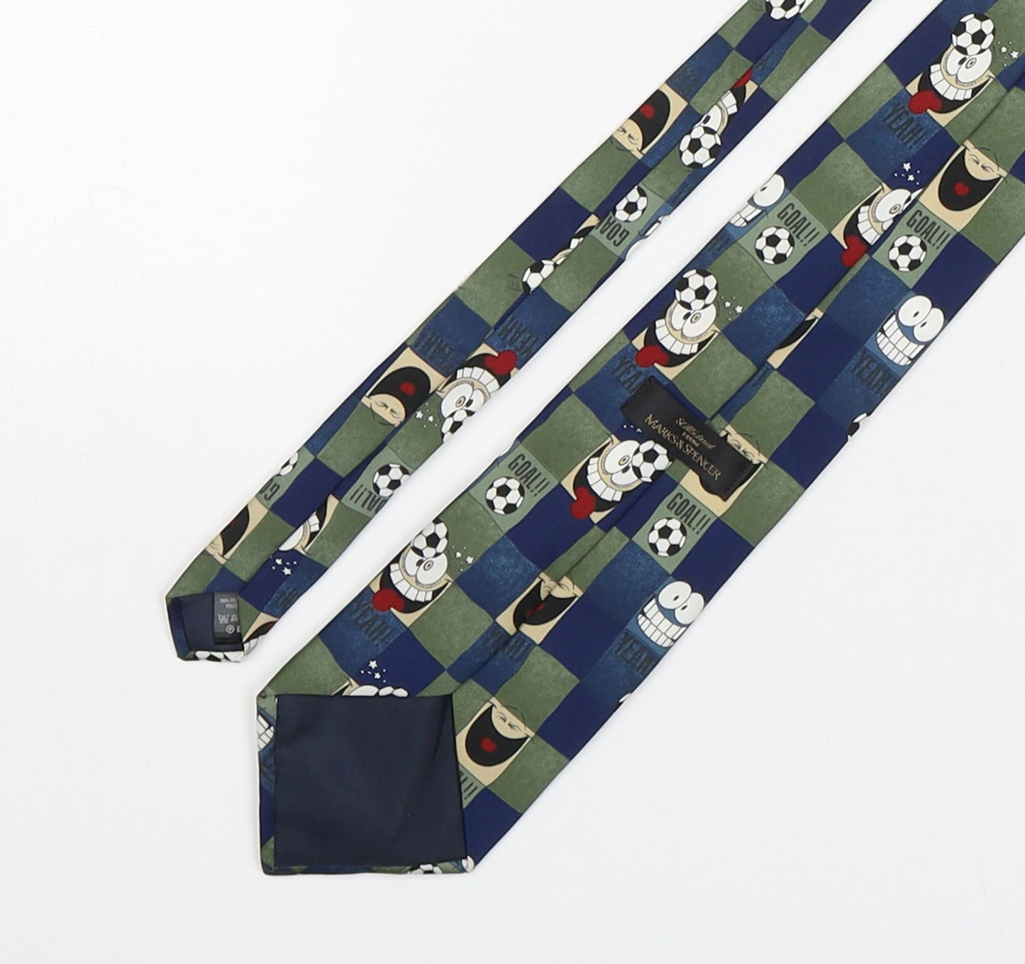 Marks and Spencer Mens Multicoloured Plaids & Checks Polyester Pointed Tie One Size - Football