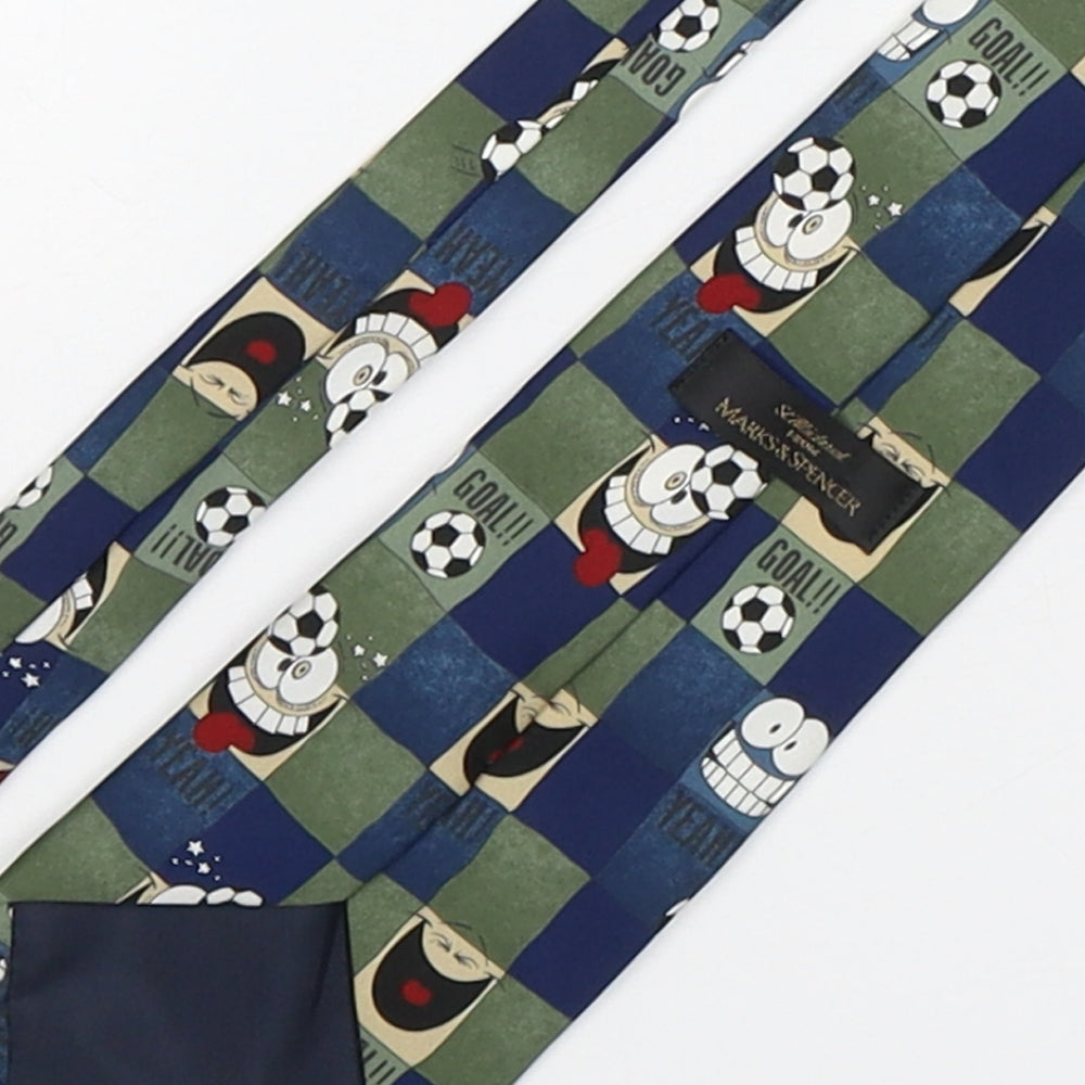 Marks and Spencer Mens Multicoloured Plaids & Checks Polyester Pointed Tie One Size - Football