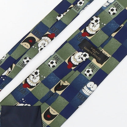 Marks and Spencer Mens Multicoloured Plaids & Checks Polyester Pointed Tie One Size - Football