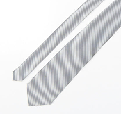 NEXT Mens Silver Striped Polyester Pointed Tie One Size