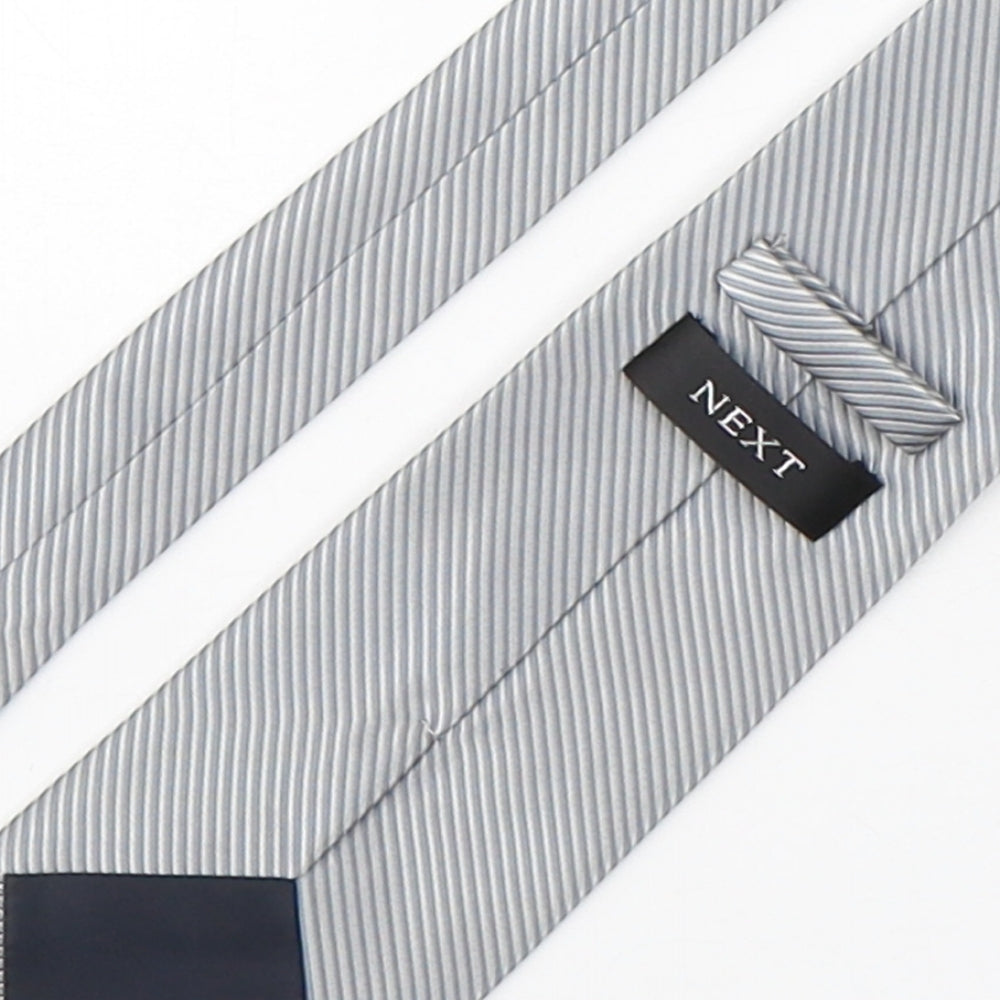 NEXT Mens Silver Striped Polyester Pointed Tie One Size