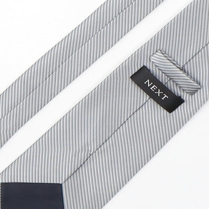 NEXT Mens Silver Striped Polyester Pointed Tie One Size