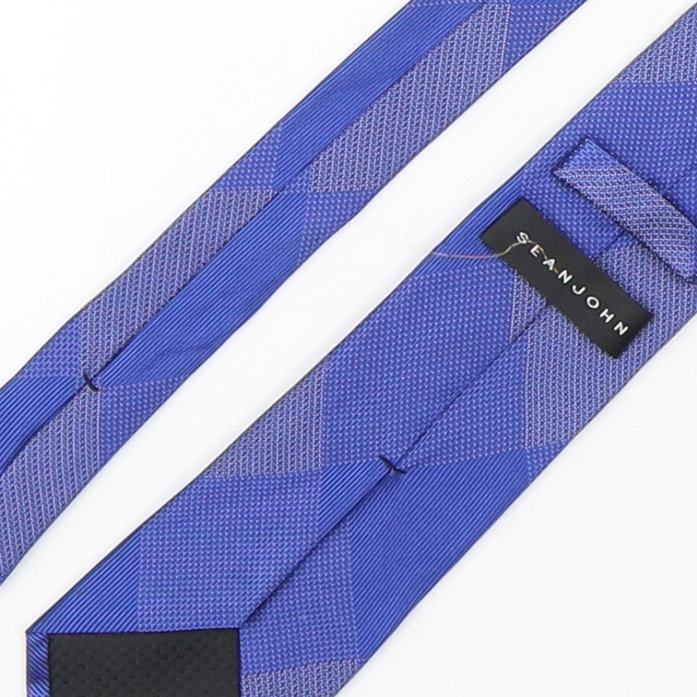 Sean John Mens Blue Plaids & Checks Silk Pointed Tie One Size