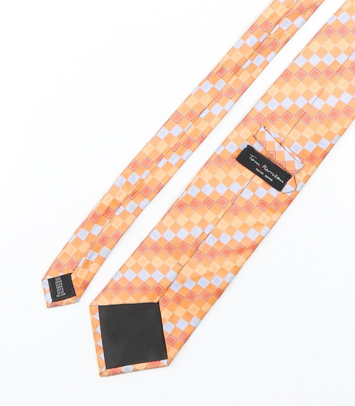 Back view of Tom Harrison men’s multicoloured plaids & checks silk pointed tie one size